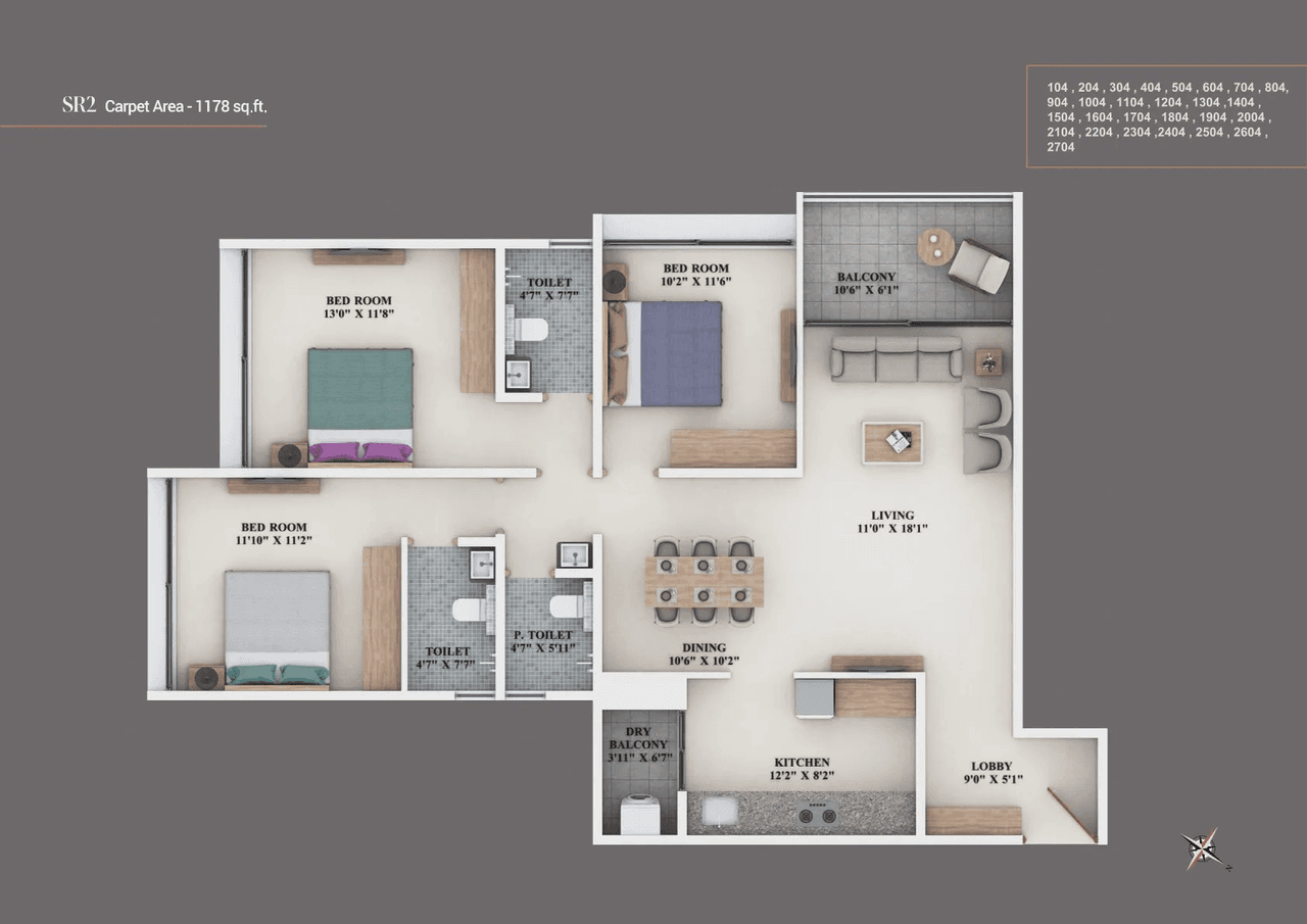 Shree Signature Ritz Unit plan - 1178 sq.ft.