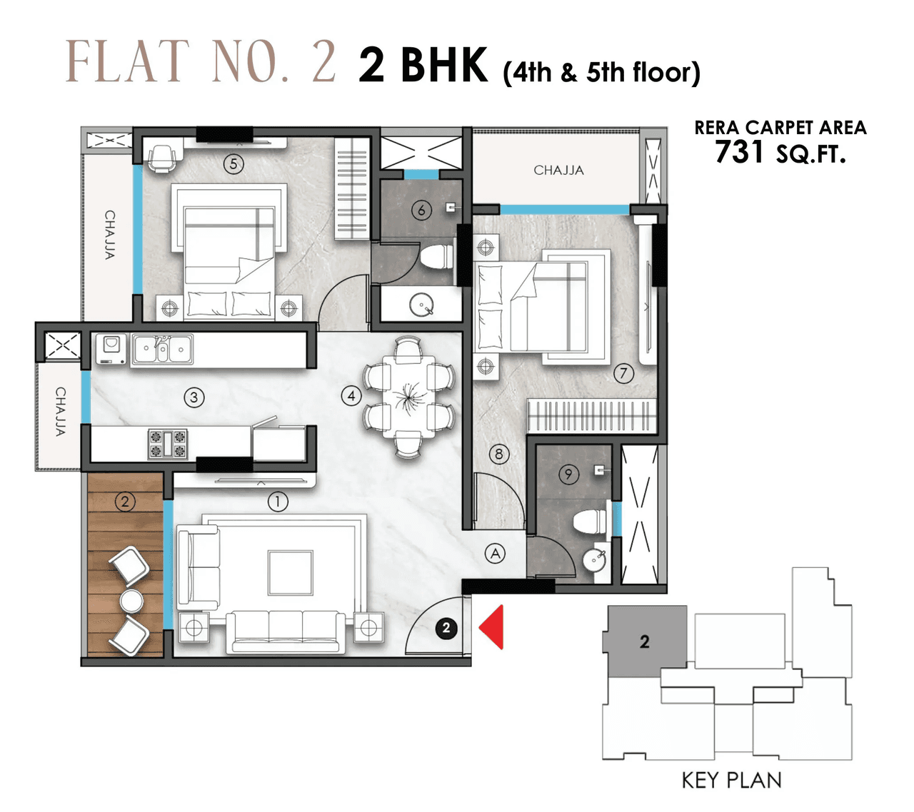 Sanghvi Tirth Unit plan - 731 sq.ft.