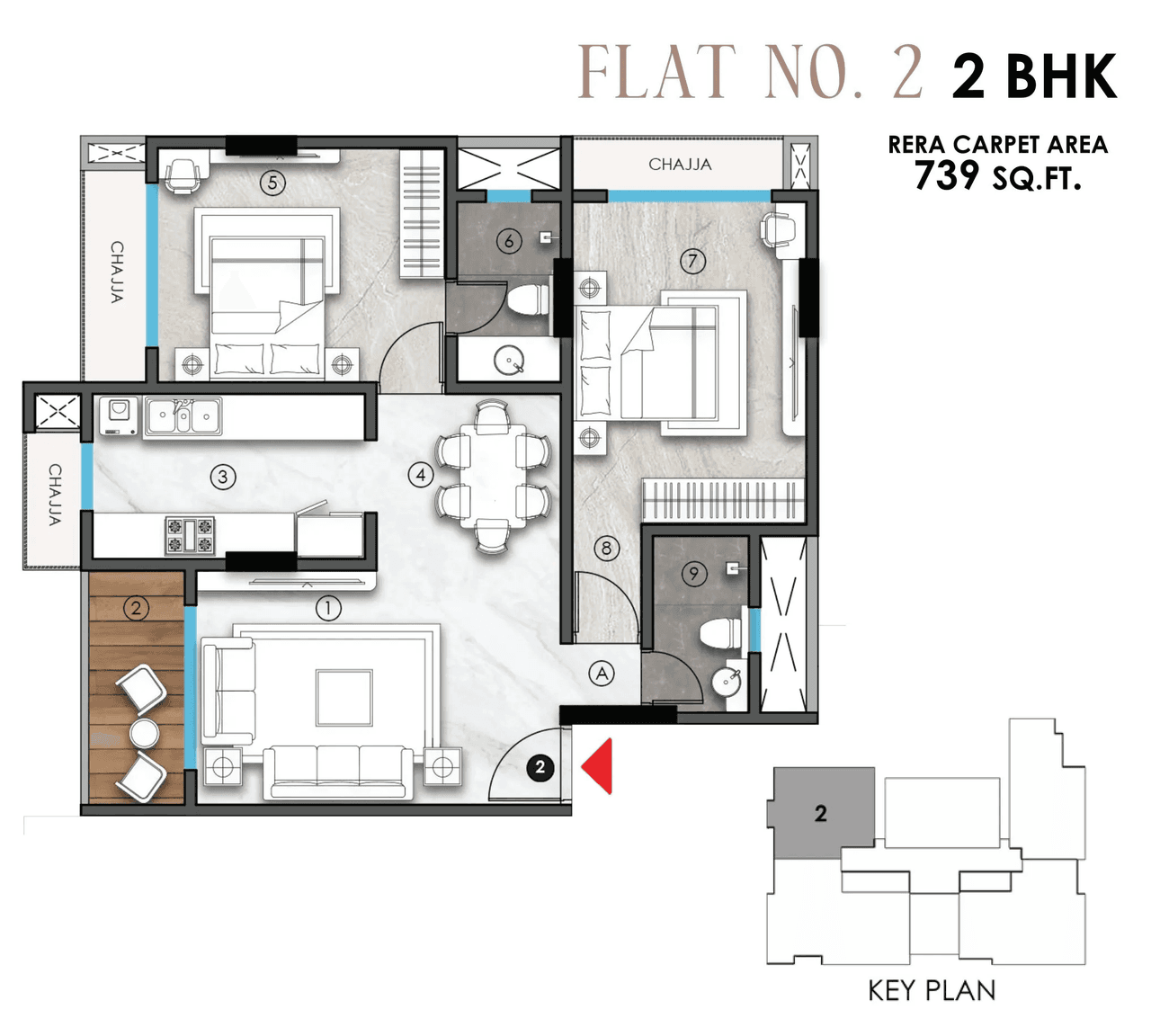Sanghvi Tirth Unit plan - 739 sq.ft.