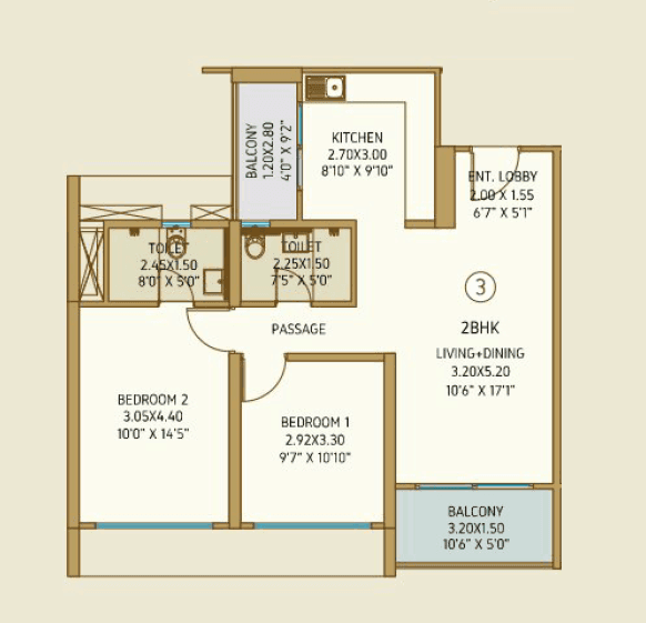 Bramha The Collection Unit plan - 818 sq.ft.