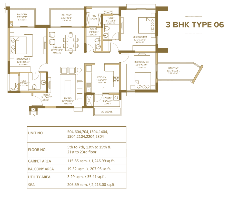 Shapoorji Pallonji Parkwest 2O Unit plan - 1246 sq.ft.