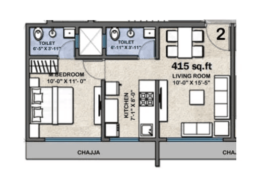 Sanghvi Pride Unit plan - 415 sq.ft.