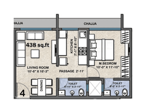 Sanghvi Pride Unit plan - 438 sq.ft.