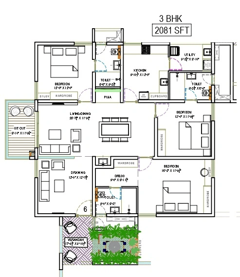 The Sky 49 by Ananda Prosper Unit plan - 1456 sq.ft.
