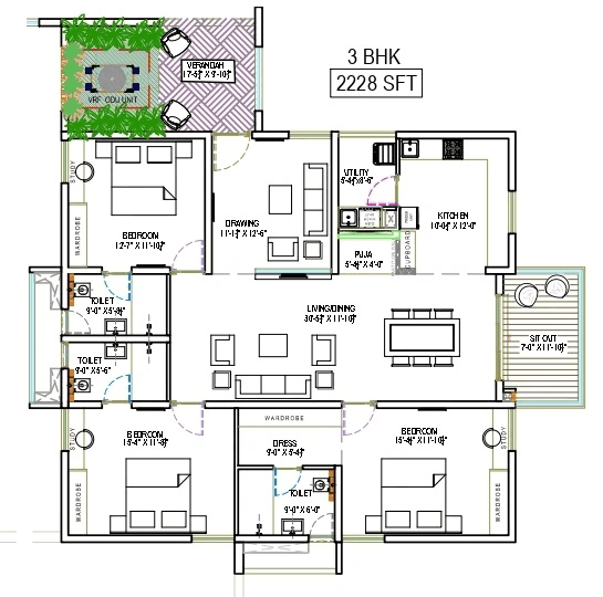 The Sky 49 by Ananda Prosper Unit plan - 1559 sq.ft.