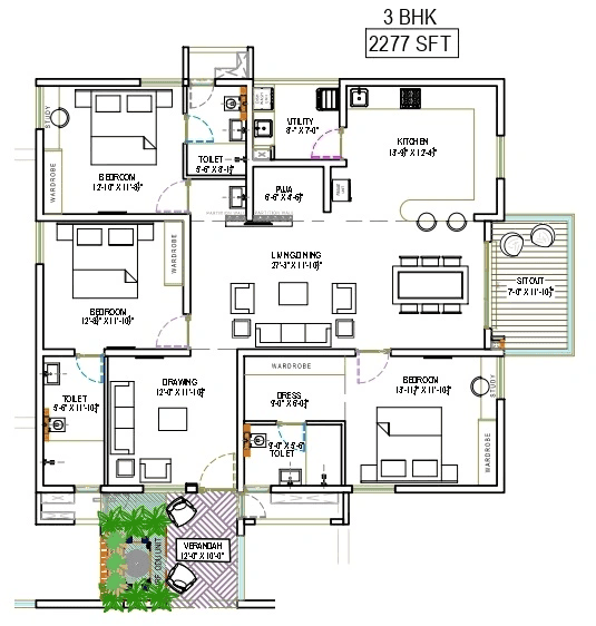 The Sky 49 by Ananda Prosper Unit plan - 1593 sq.ft.