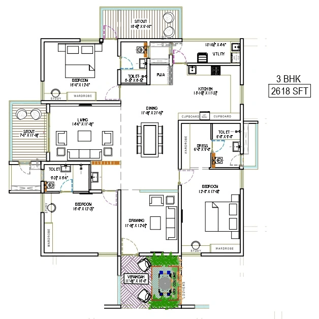 The Sky 49 by Ananda Prosper Unit plan - 1832 sq.ft.