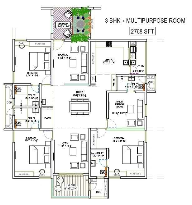 The Sky 49 by Ananda Prosper Unit plan - 1937 sq.ft.