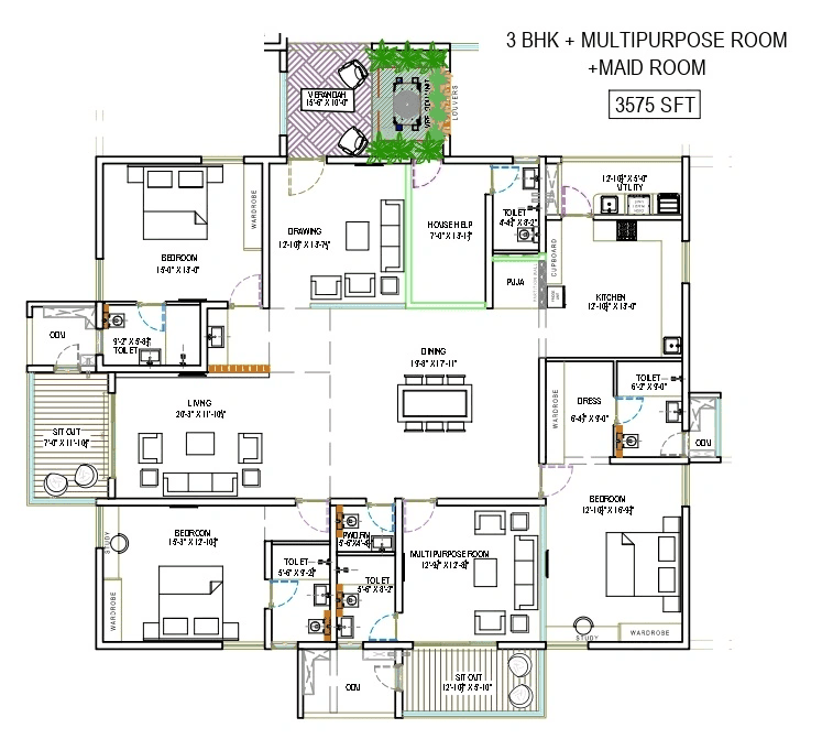 The Sky 49 by Ananda Prosper Unit plan - 2502 sq.ft.