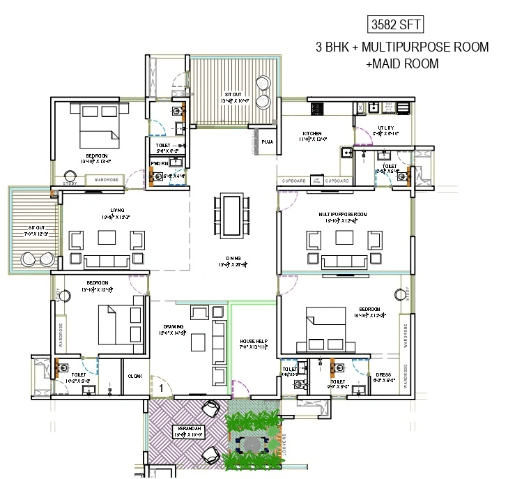 The Sky 49 by Ananda Prosper Unit plan - 2507 sq.ft.