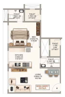 Varad Yog Unit plan - 434 sq.ft.