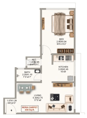 Varad Yog Unit plan - 436 sq.ft.
