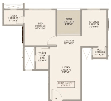 Varad Yog Unit plan - 470 sq.ft.