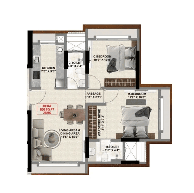 Samarpan Vanita Niketan Unit plan - 600 sq.ft.