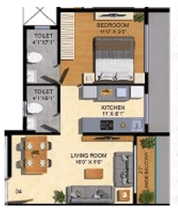SB Paradise Unit plan - 406 sq.ft.