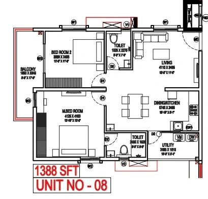 Profound Vanam Unit plan - 971 sq.ft.
