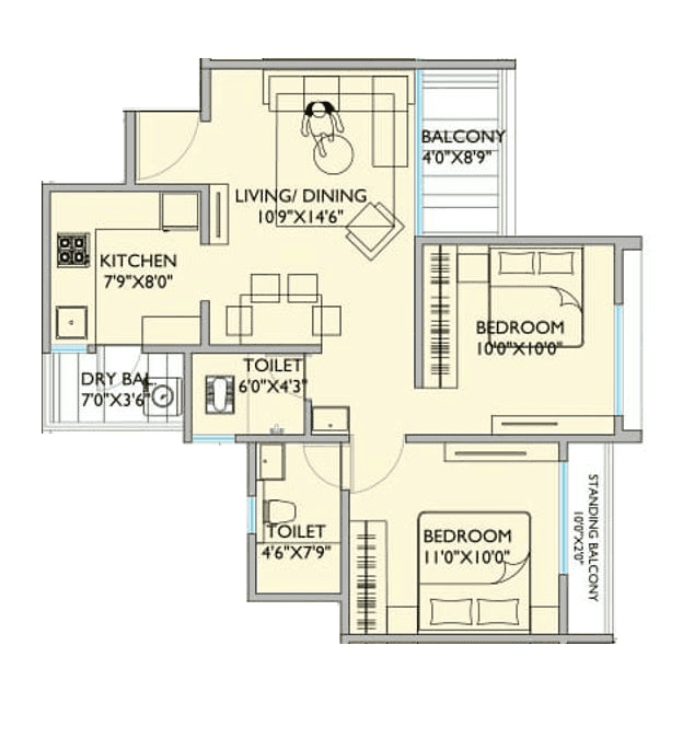 Shankeshwar Citadel Unit plan - 633 sq.ft.