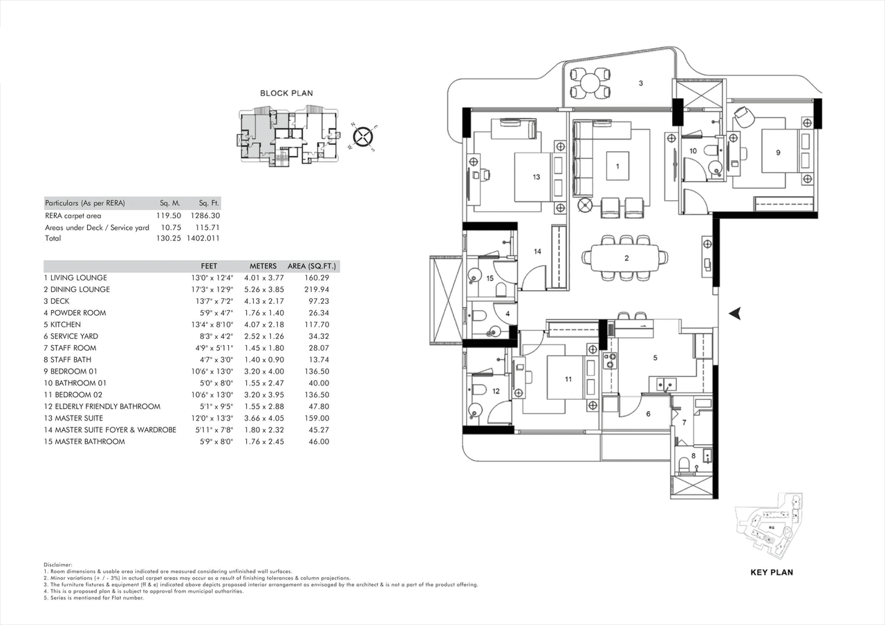 Rustomjee Balmoral Golflinks Unit plan - 1401 sq.ft.