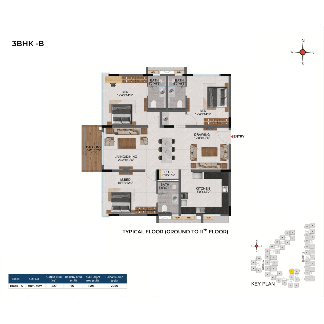 Casagrand Evon Unit plan - 1737 sq.ft.
