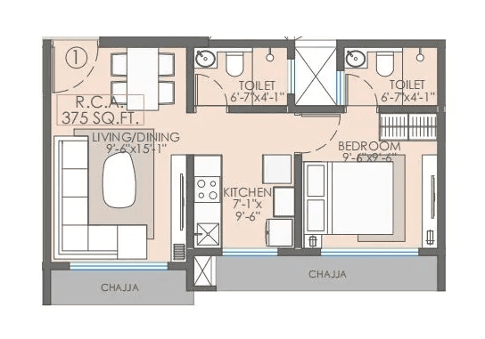 Nutan Dahisar Unit plan - 375 sq.ft.