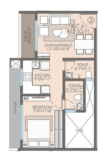 Nutan Dahisar Unit plan - 413 sq.ft.