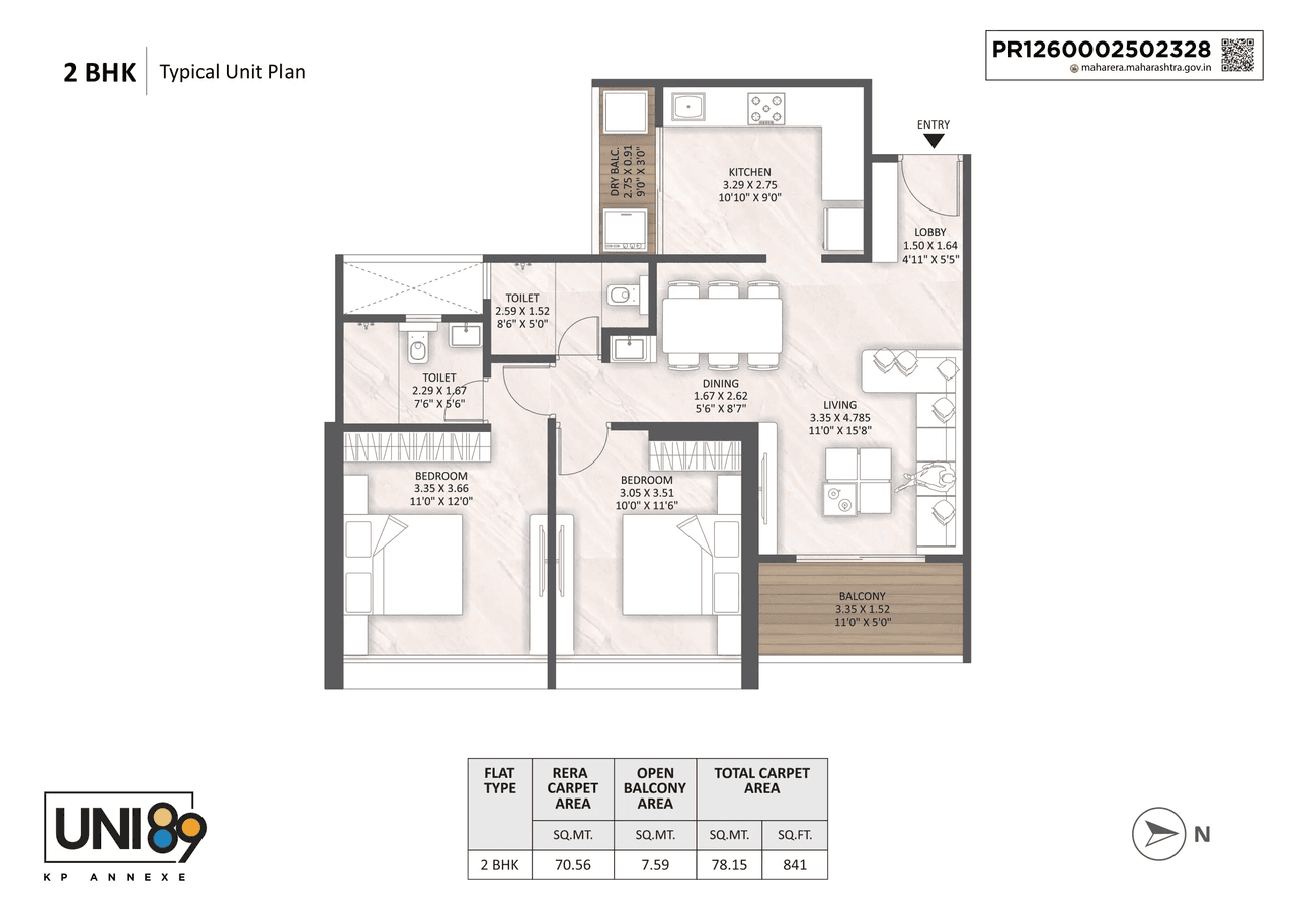 Unique Uni 89 Unit plan - 841 sq.ft.