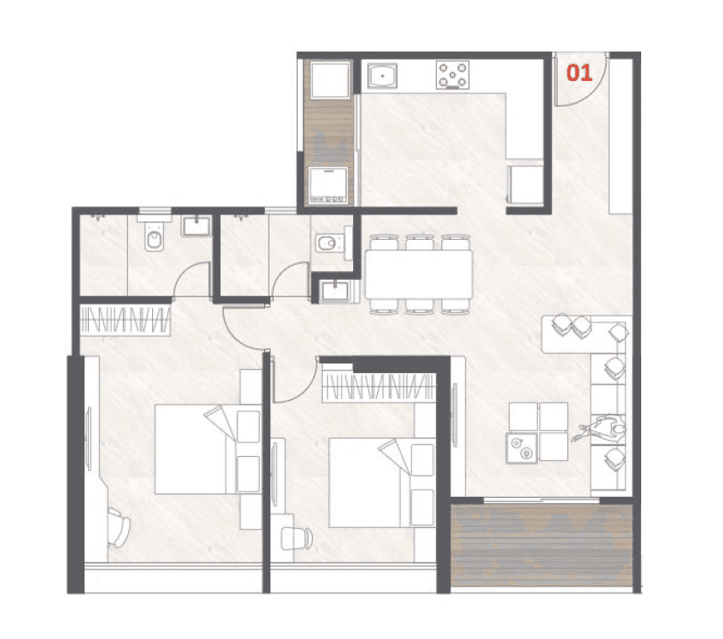 Unique Uni 89 Unit plan - 902 sq.ft.