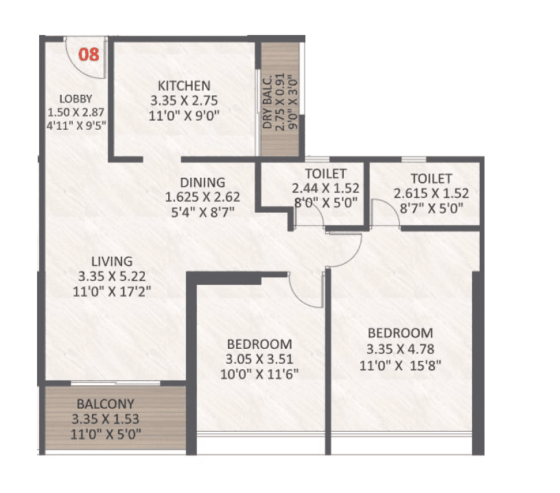 Unique Uni 89 Unit plan - 915 sq.ft.