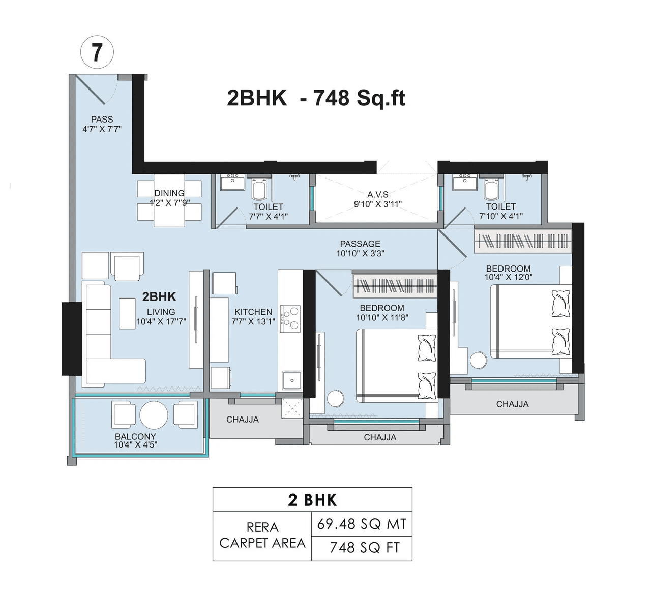 Sumit KMR Param Unit plan - 748 sq.ft.
