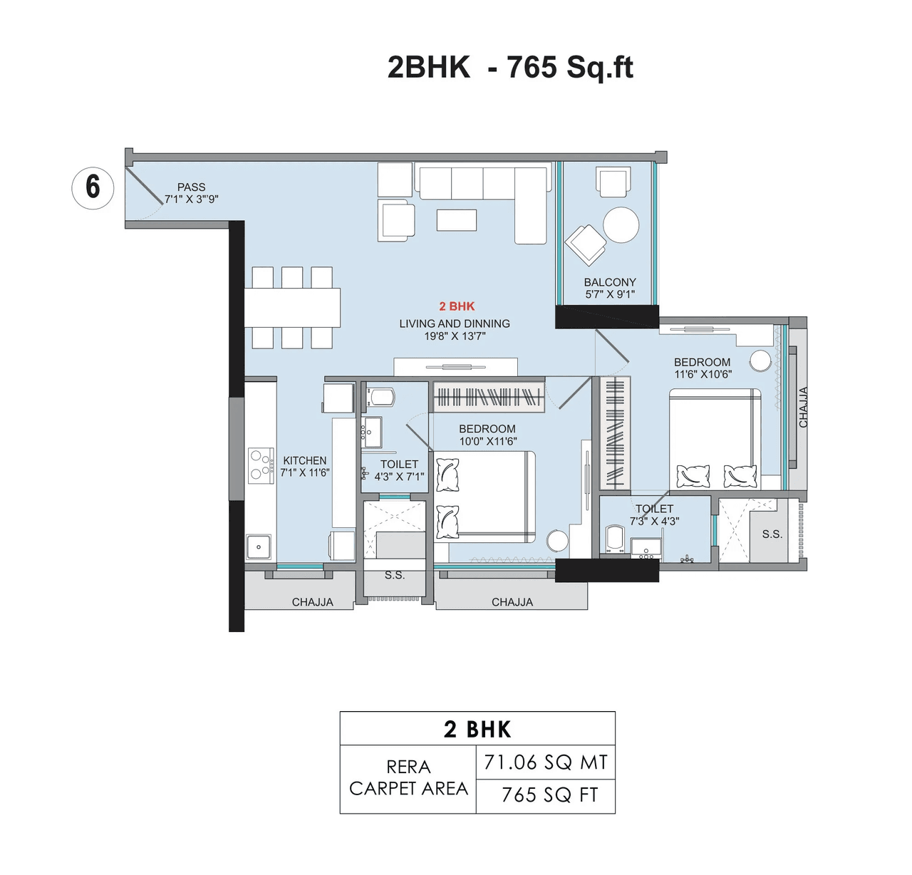 Sumit KMR Param Unit plan - 765 sq.ft.