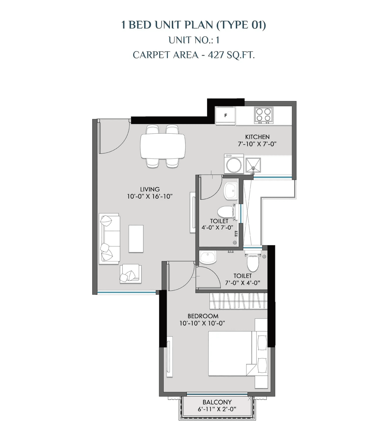 Khandelwal Nirvaan Crest Unit plan - 426 sq.ft.