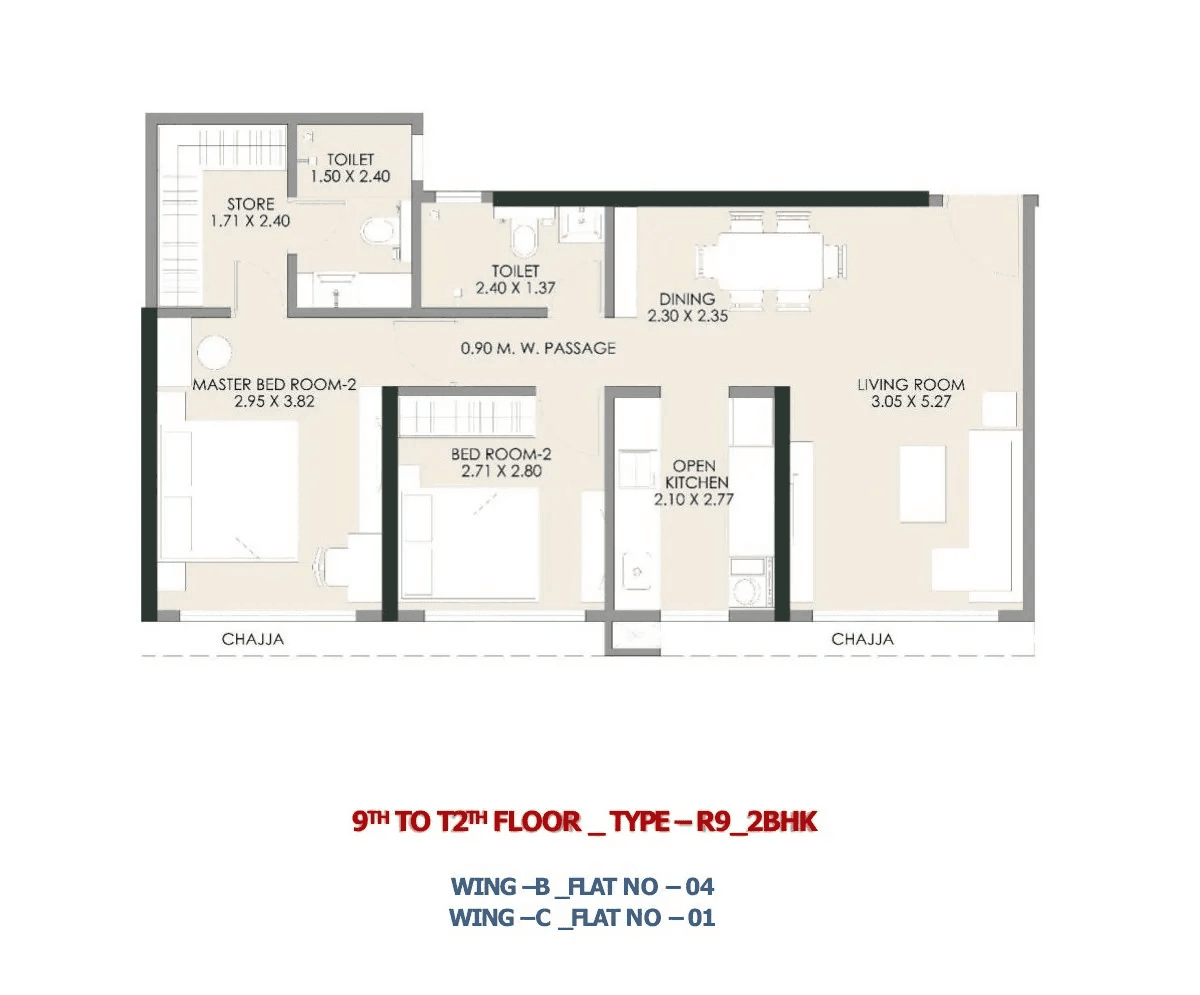 JP Matunga Origins Unit plan - 684 sq.ft.