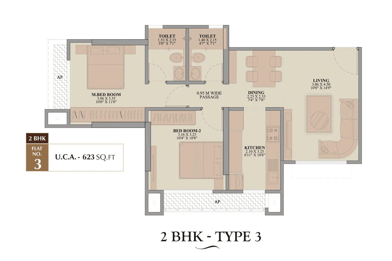 Siyara Vista Unit plan - 623 sq.ft.