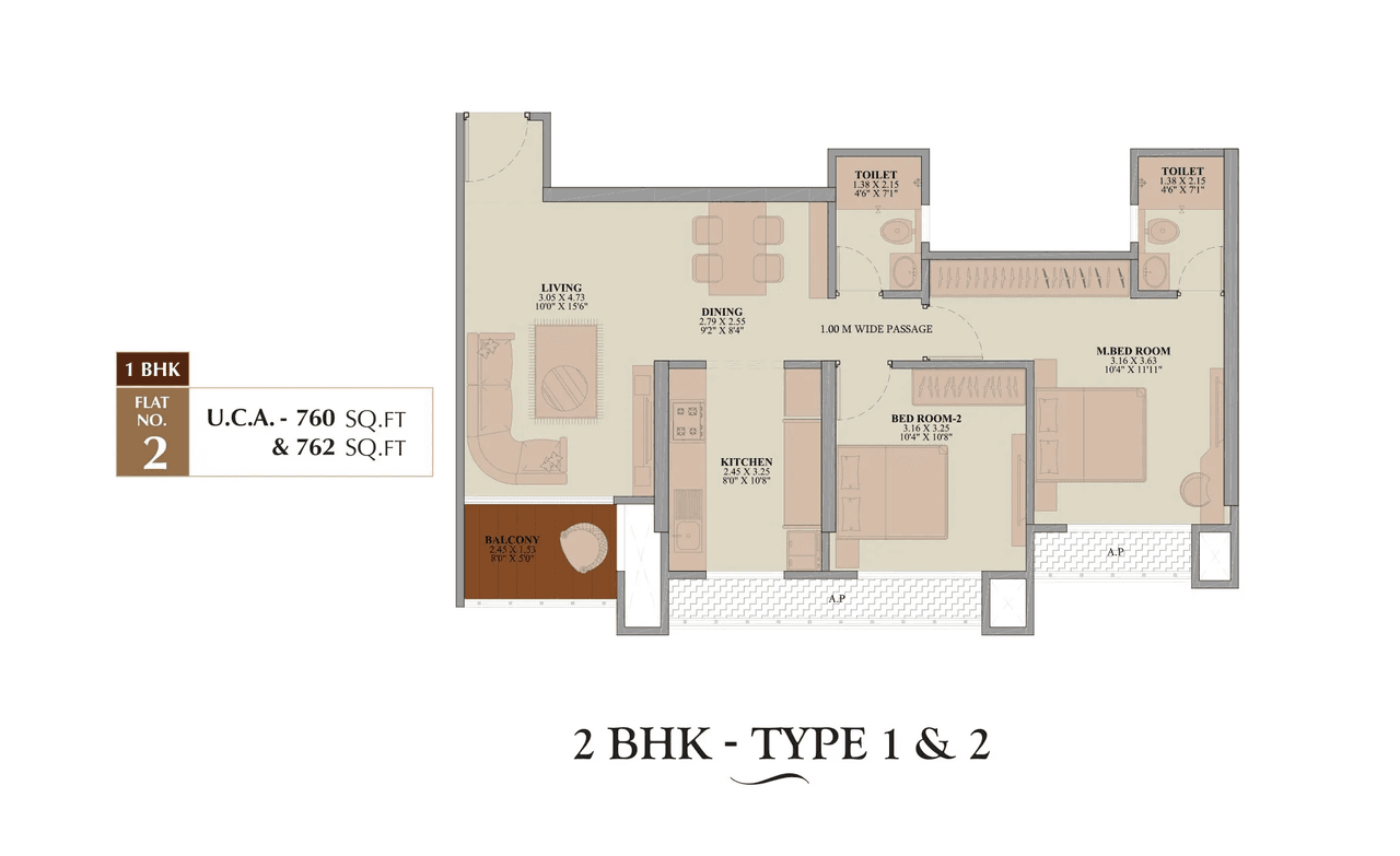 Siyara Vista Unit plan - 760 sq.ft.