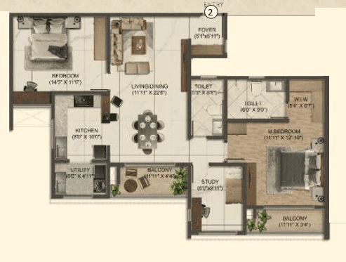 Sumadhura Solace Unit plan - 1159 sq.ft.