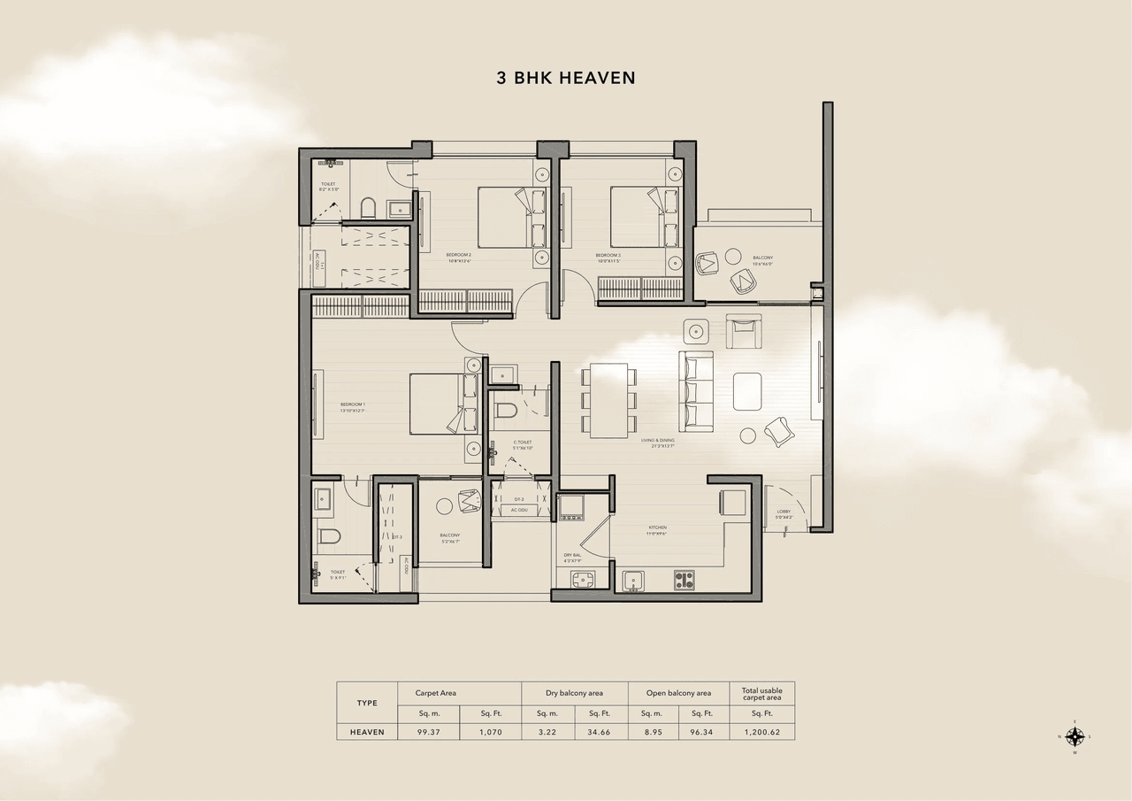 Kunal Sky Oasis Unit plan - 1201 sq.ft.