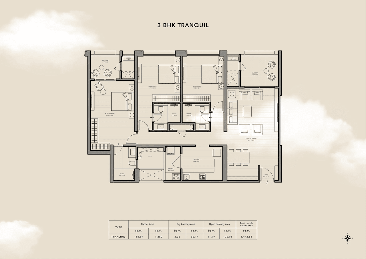 Kunal Sky Oasis Unit plan - 1442 sq.ft.