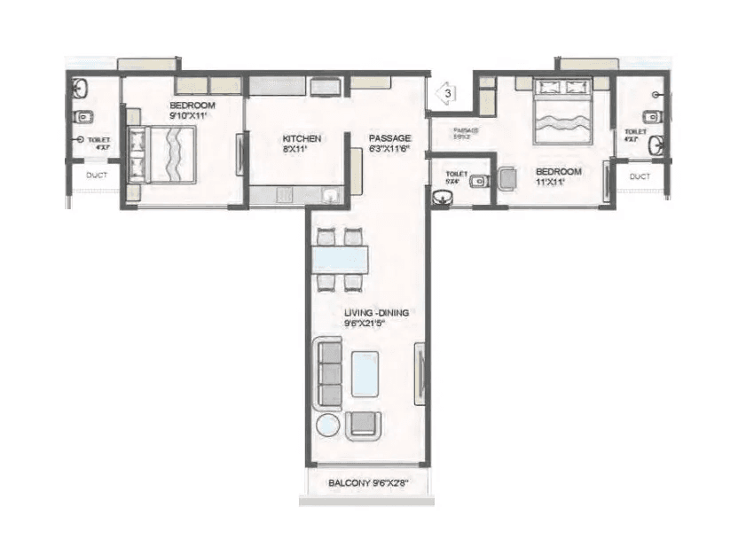 Multi Space Gaurav Galaxy Unit plan - 734 sq.ft.