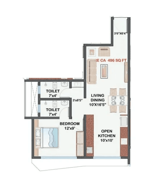 Multi Space Ashwamedh Heights Unit plan - 496 sq.ft.