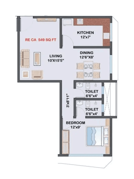 Multi Space Ashwamedh Heights Unit plan - 549 sq.ft.