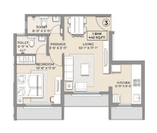 Hum GS Heights Unit plan - 442 sq.ft.