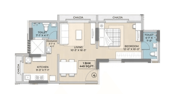Hum Emerald Heights Unit plan - 445 sq.ft.
