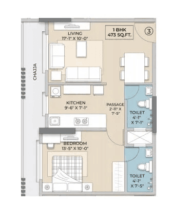 Hum Emerald Heights Unit plan - 473 sq.ft.