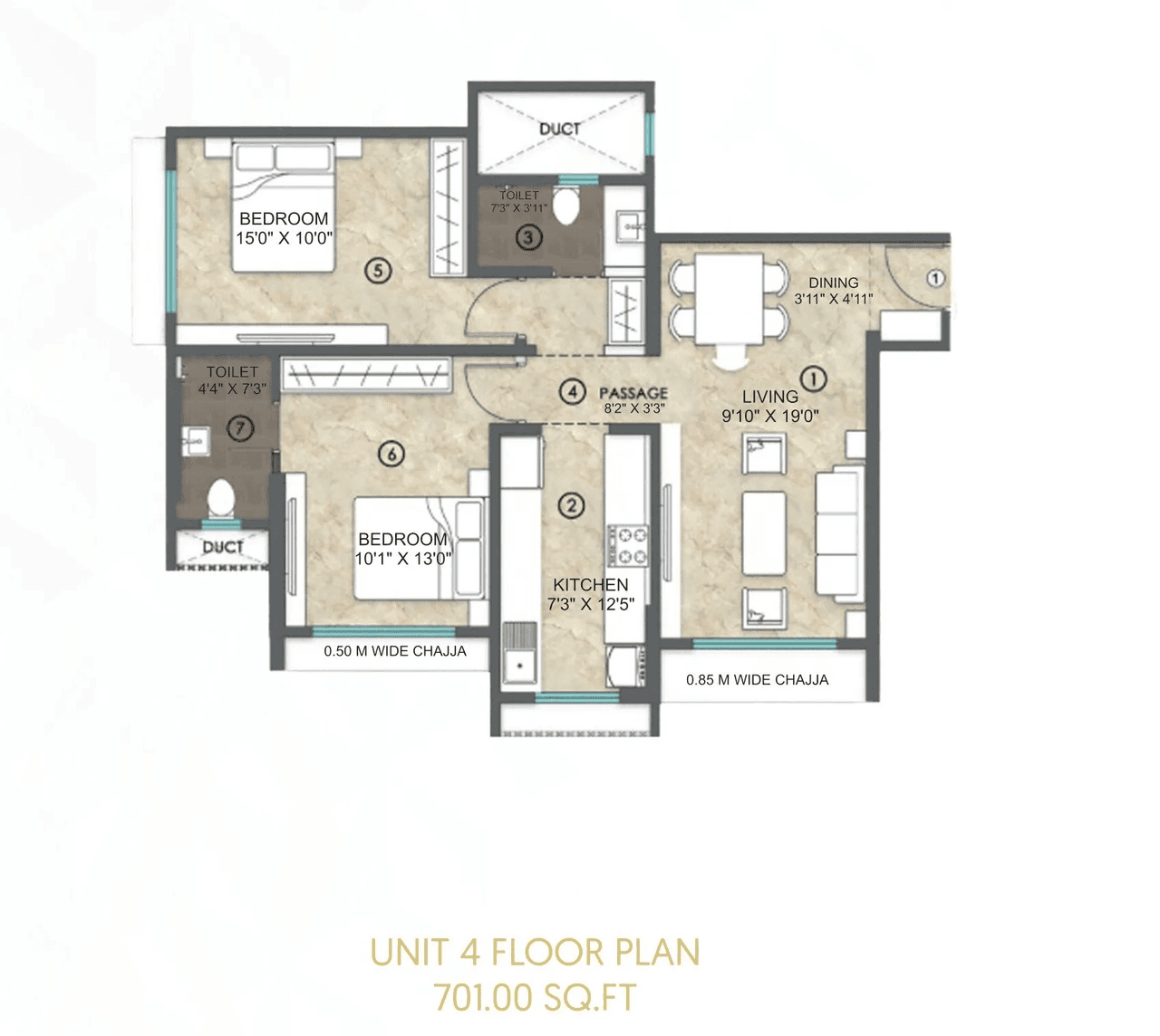 Infra Azura Heights Unit plan - 701 sq.ft.