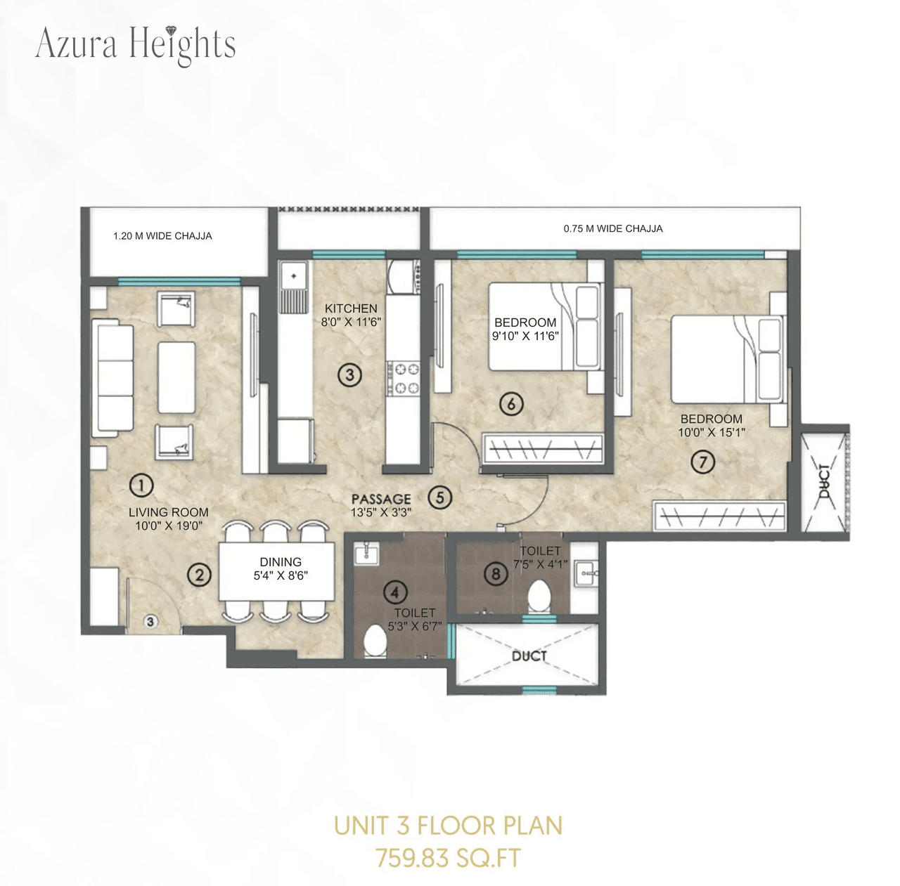 Infra Azura Heights Unit plan - 759 sq.ft.