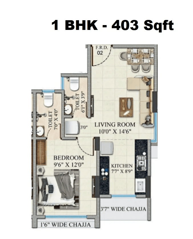 Rudua Kyrah Apartment Unit plan - 403 sq.ft.