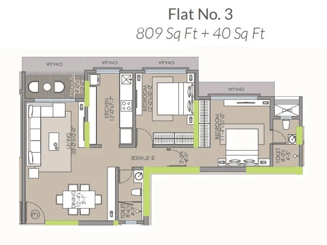 JRT Arave Unit plan - 809 sq.ft.