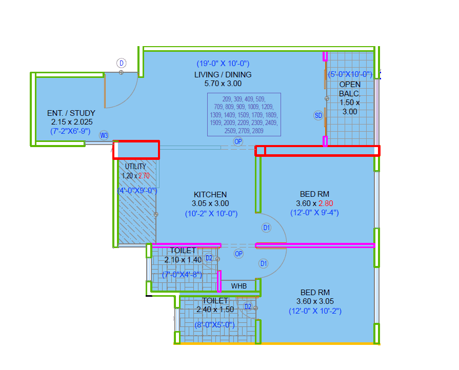 Ganga Asmi Unit plan - 806 sq.ft.