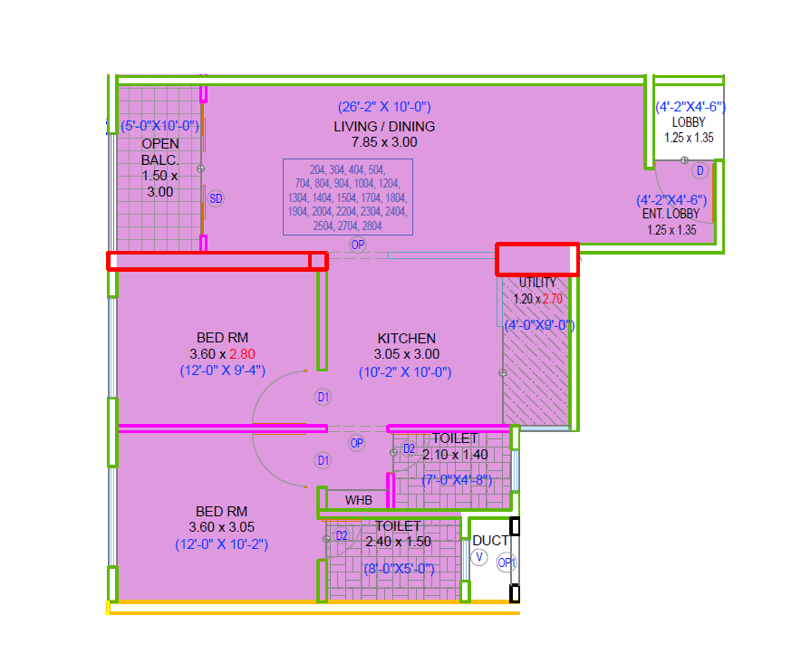 Ganga Asmi Unit plan - 837 sq.ft.
