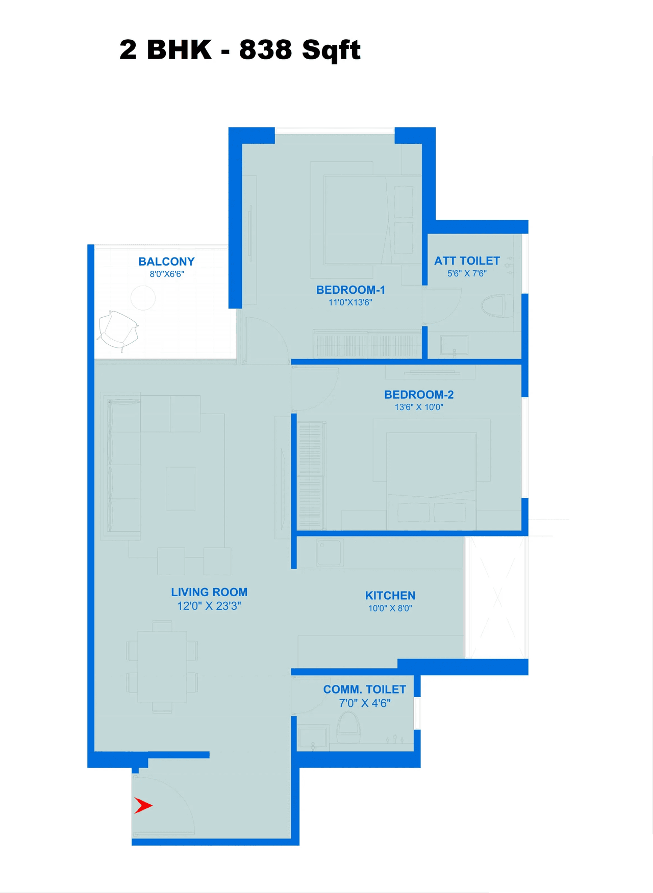 Today Nova Vista Unit plan - 838 sq.ft.